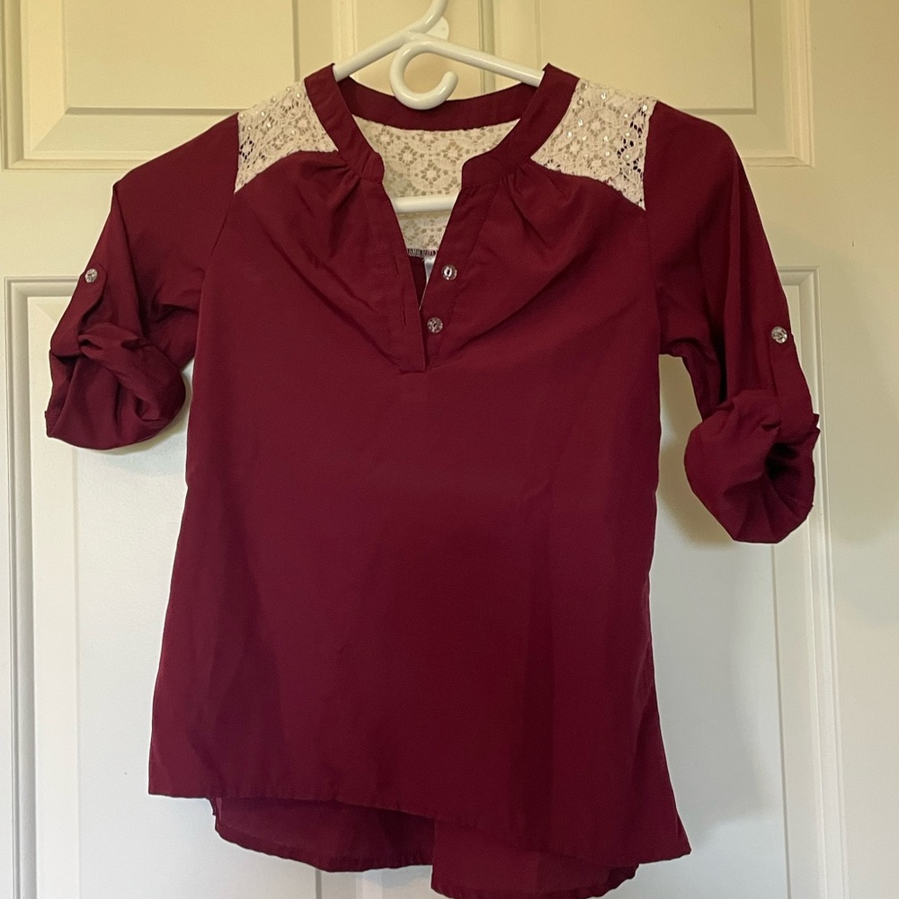 Kids Burgundy Lace Detail Blouse